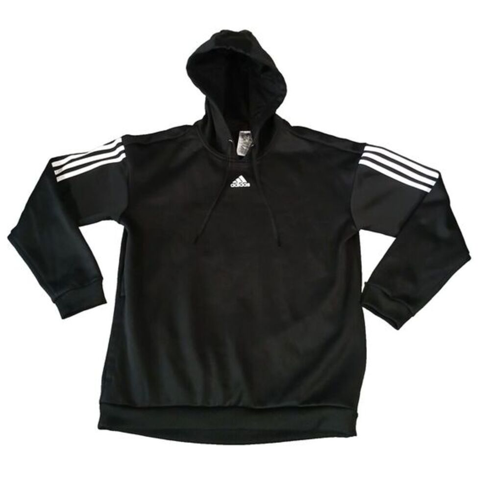 Adidas Women's 3 Stripe Black Gear Up Hooded Pullover Sweatshirt Size M